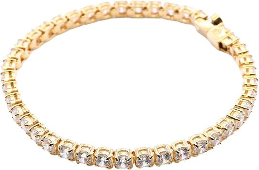 Sparkling Gold-Tone Tennis Bracelet with Clear Round Cut Swarovski Crystals