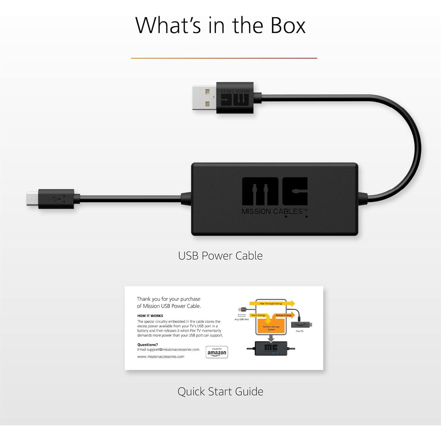 Mission USB Power Cable for Amazon Fire TV Stick – No Adapter Needed