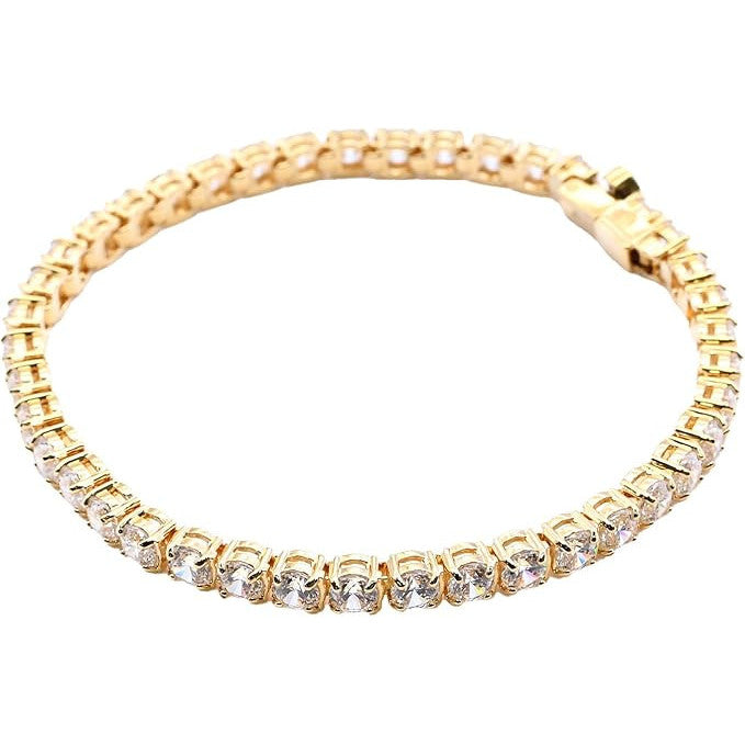 Sparkling Gold-Tone Tennis Bracelet with Clear Round Cut Swarovski Crystals