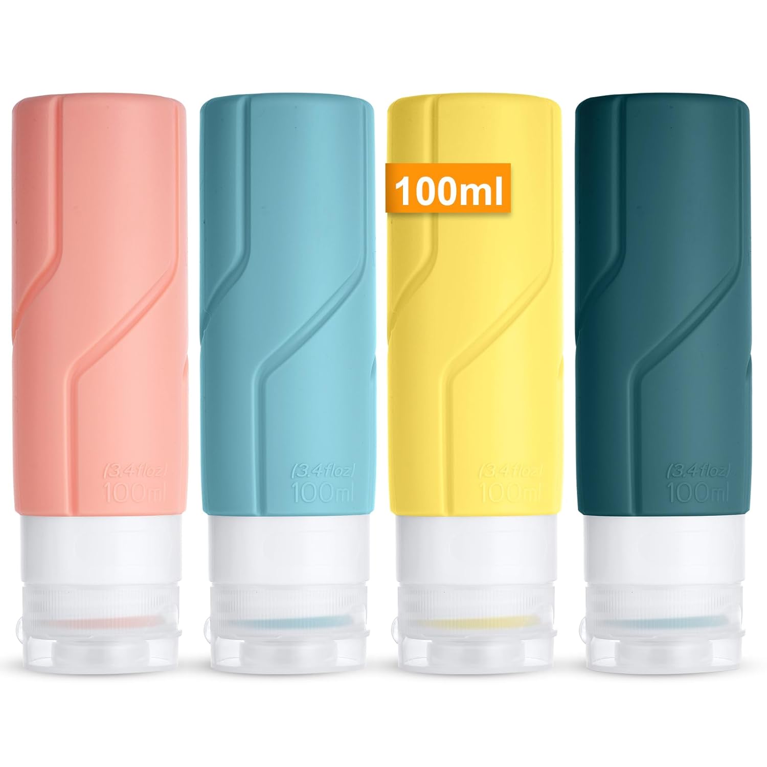 OSDUE Silicone Travel Bottles 4-Pack 100ml Leak-Proof Refillable