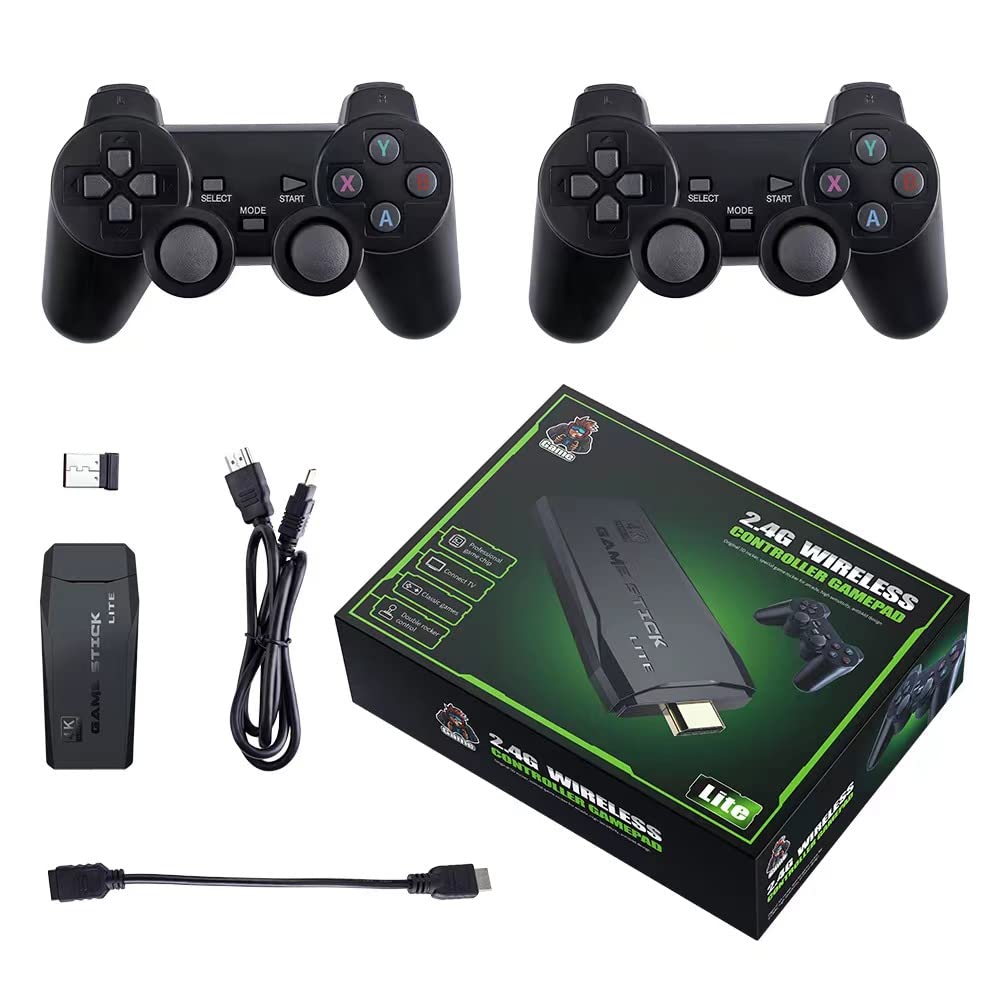 Cawevon Wireless Retro Gaming Console, 9 Classic Emulators, Plug and Play Video Game Stick with 10,000+ Games, 4K HDMI, Dual 2.4GHz Wireless Controllers (64GB)