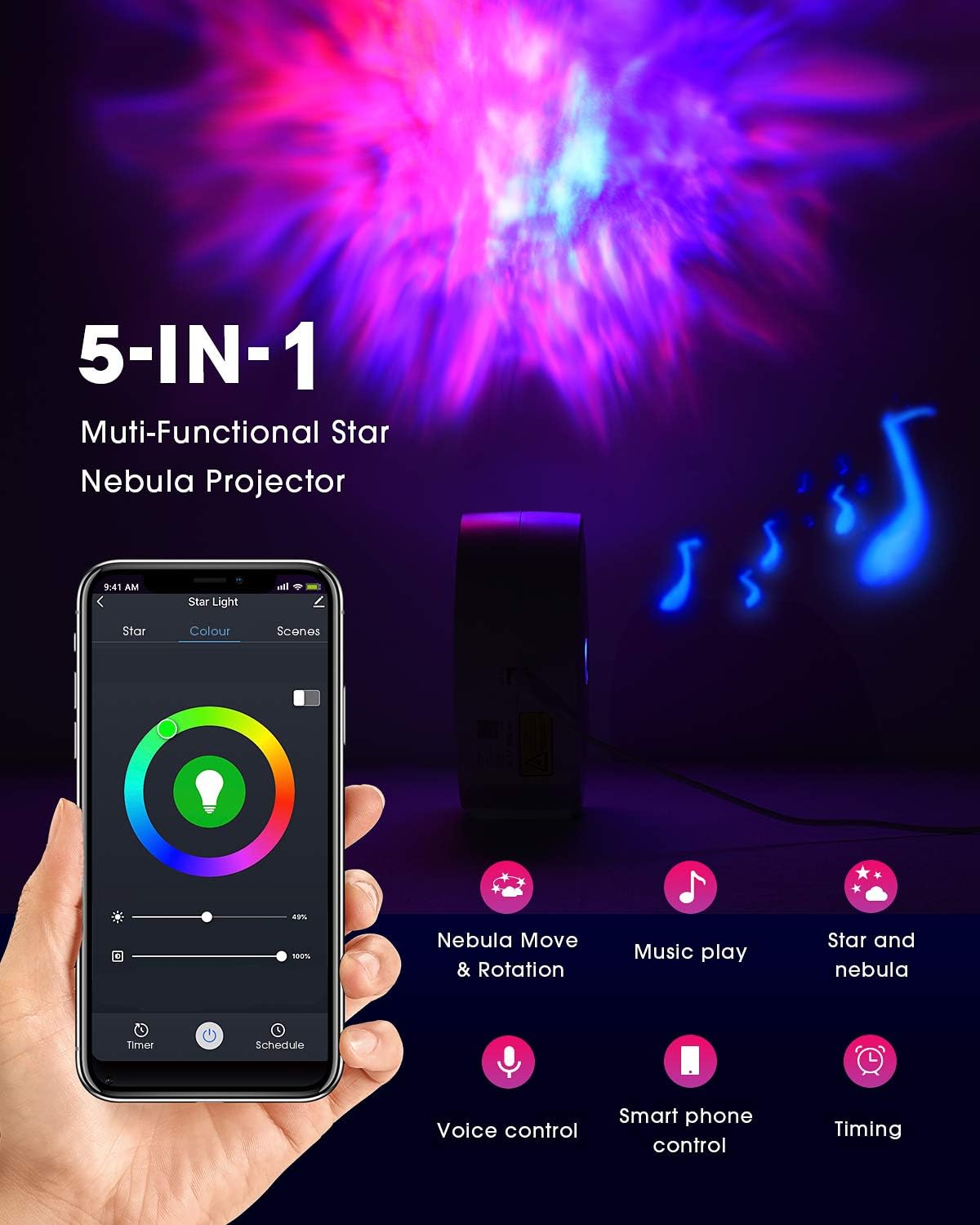 SUPPOU SK20 WiFi LED Galaxy Star Projector Smart Night Light 16.7M Colors 5W
