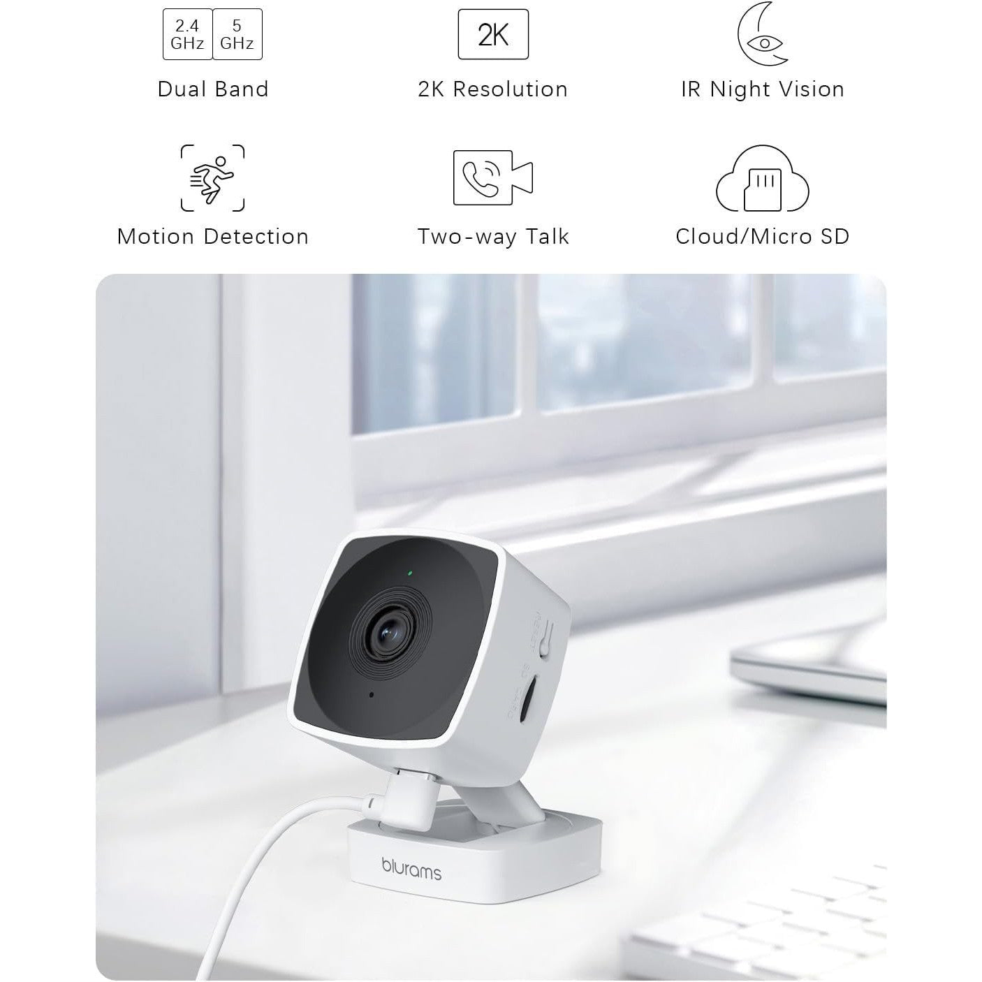 Blurams 2K Indoor Security Camera with Dual‑Band Wi‑Fi