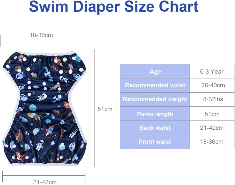 Vicloon Reusable Swimming Nappy – 2 Pack Adjustable Baby Swim Diapers
