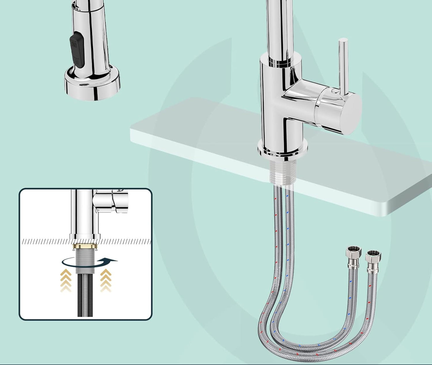 FORIOUS High Arc Kitchen Faucet with 360° Swivel Pull‑Down Sprayer
