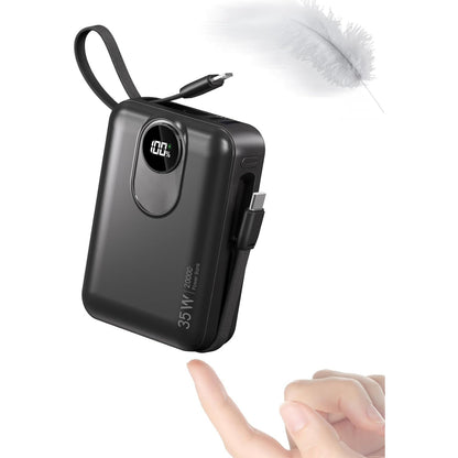 20000 mAh Fast‑Charging Power Bank with Built‑In USB‑C Cable