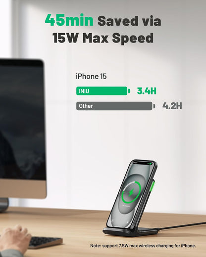 INIU 15W Fast Wireless Charging Stand Station with LED
