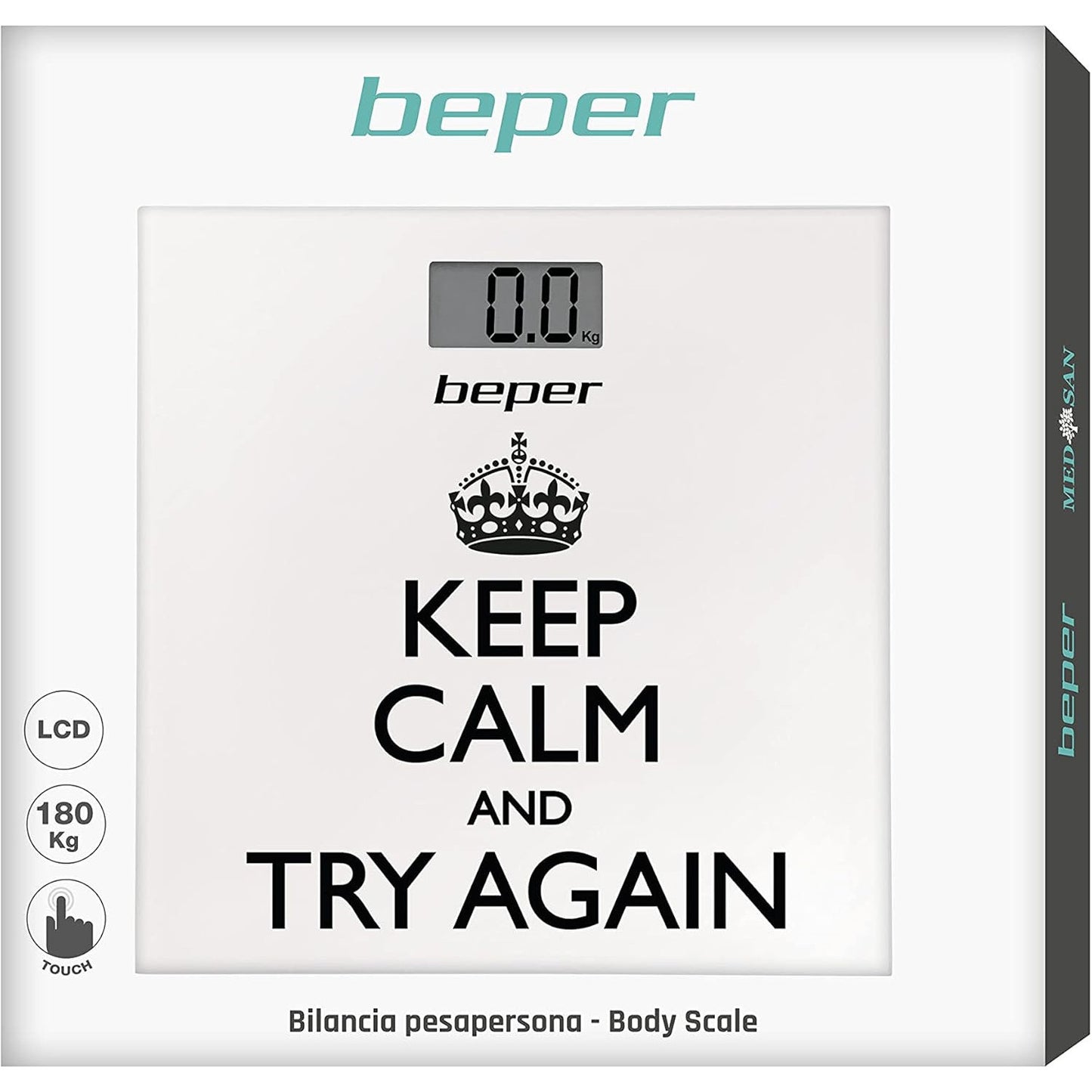 BEPER 40,821 Keep Calm Personal Scale, Digital Scale, Ultra Thin, Battery Included, White