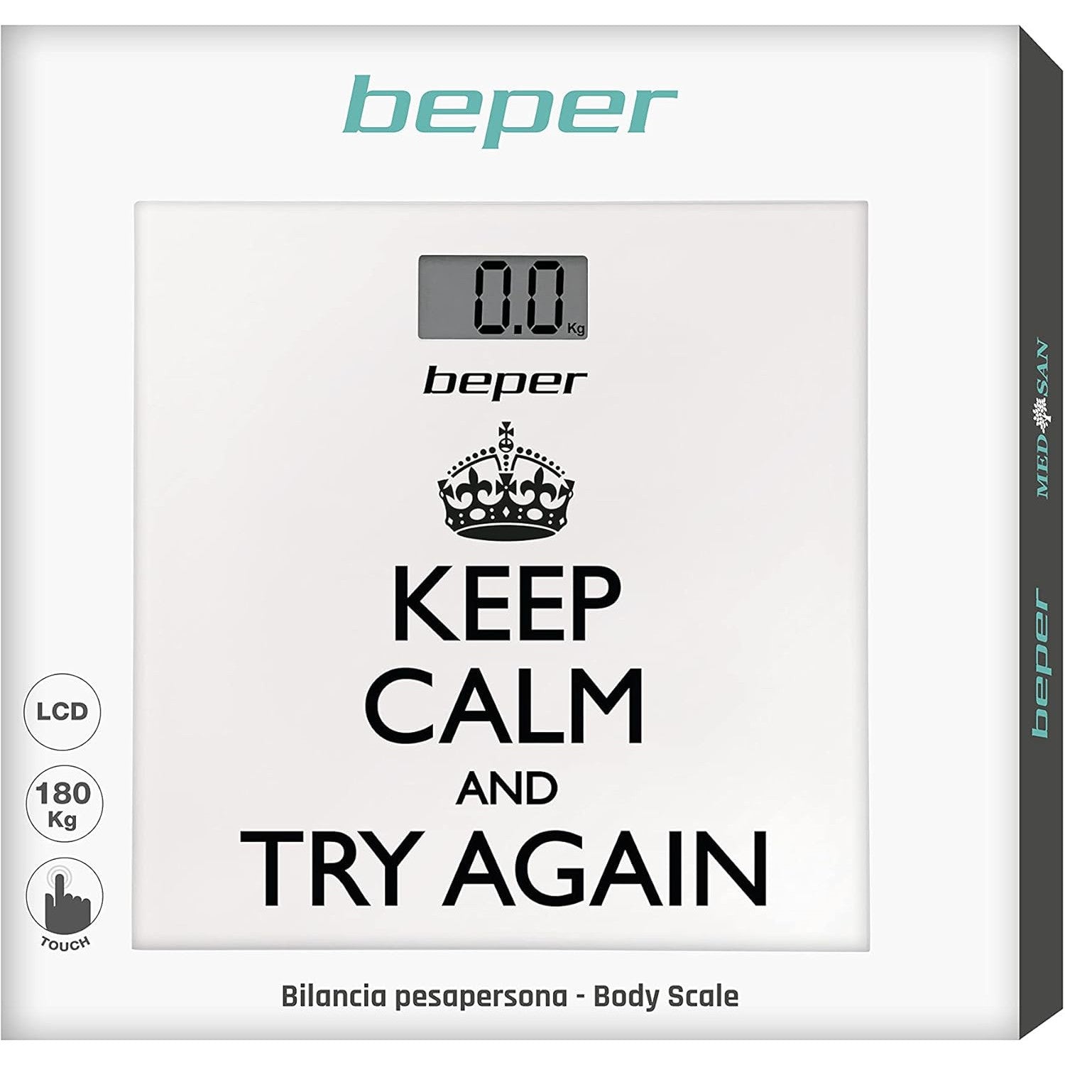 BEPER 40,821 Keep Calm Personal Scale, Digital Scale, Ultra Thin, Battery Included, White