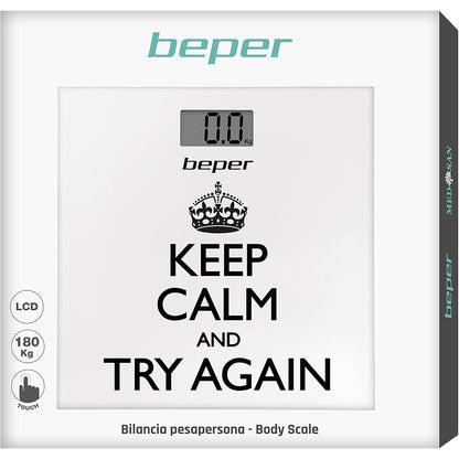 BEPER 40,821 Keep Calm Personal Scale, Digital Scale, Ultra Thin, Battery Included, White
