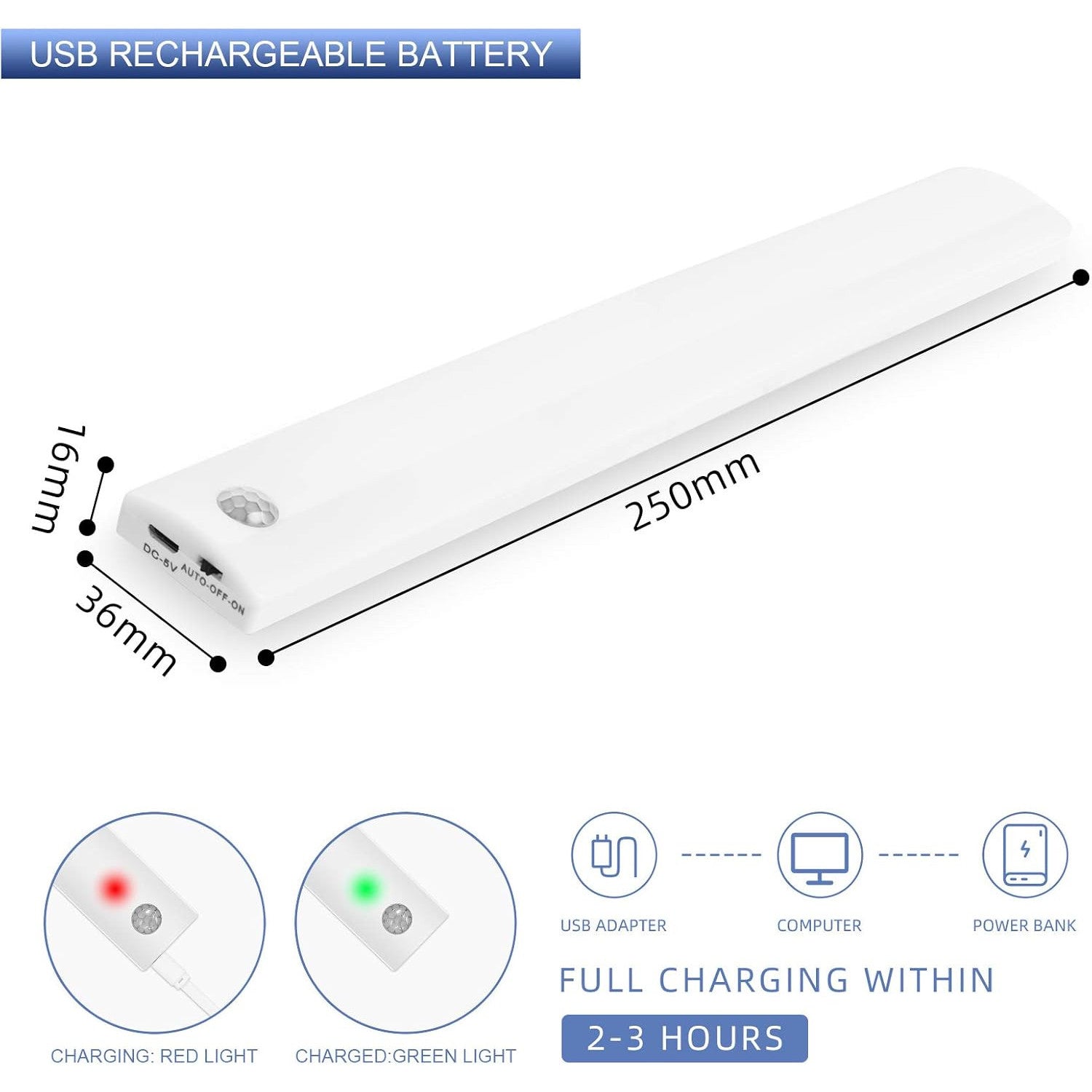 Vicloon 3-Pack 12-LED Motion Sensor Wireless USB Rechargeable Cabinet Lights