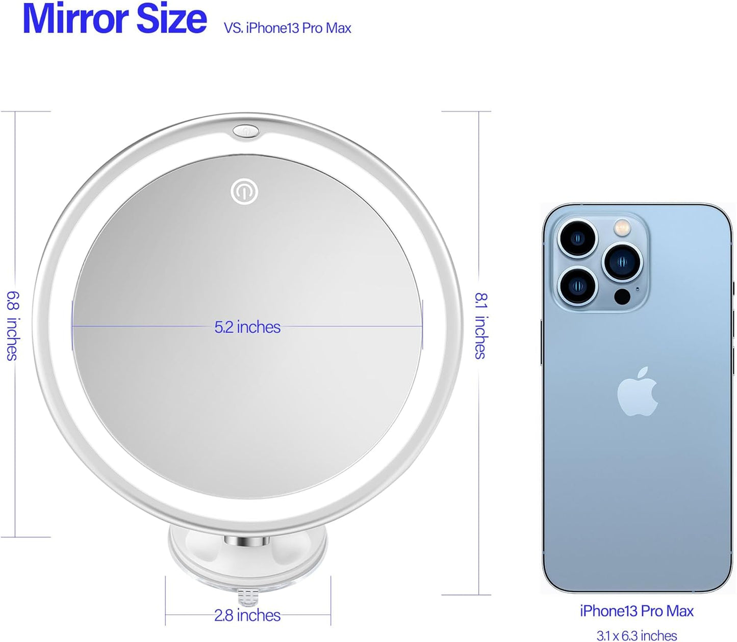 Snowflakes 10x Magnifying Lighted Makeup Mirror with 3 Light Modes