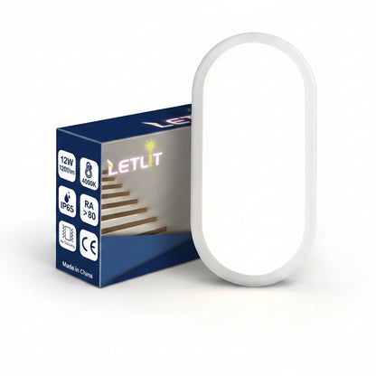 Letlit 12W LED Wall Light IP54 Bathroom Bulkhead 1200lm 4000K Neutral White Ceiling Porch Light