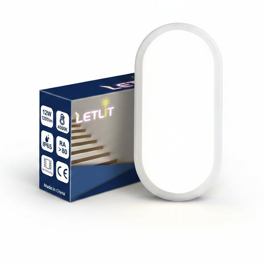 Letlit 12W LED Wall Light IP54 Bathroom Bulkhead 1200lm 4000K Neutral White Ceiling Porch Light