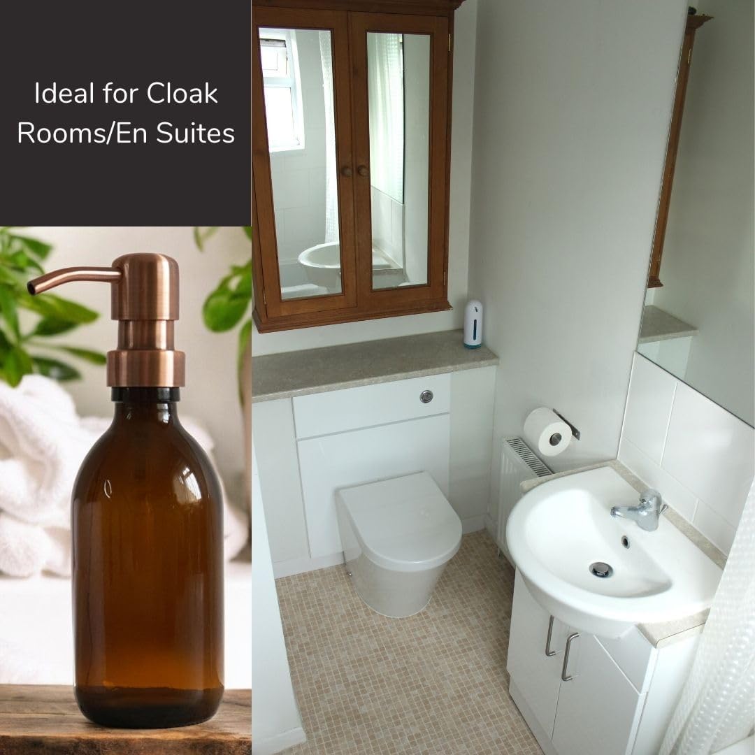 Avalon 250ml Amber Glass Soap Dispenser with Metallic Pump