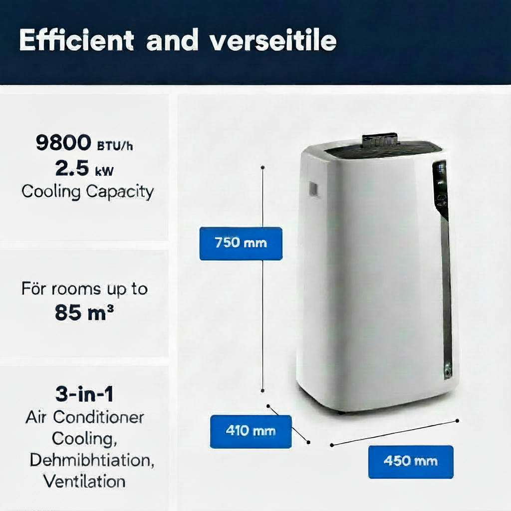 De'Longhi Pac EL92 Silent Mobile Air Conditioner 10000 BTU White/Black