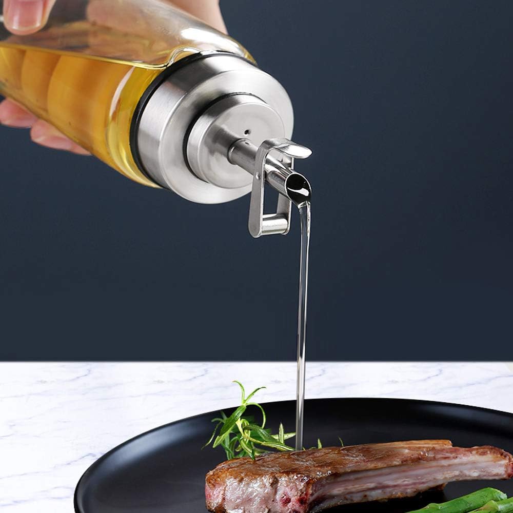 FARI 500 ml Vinegar and Oil Bottle, Stainless Steel & Glass Dispenser – Leak‑Proof, Dishwasher Safe (2 Pack)
