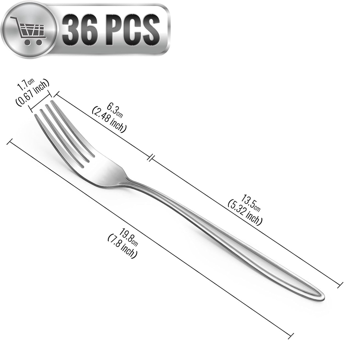 Gymdin 36‑Piece Stainless Steel Dinner Fork Set – Elegant 7.8‑Inch
