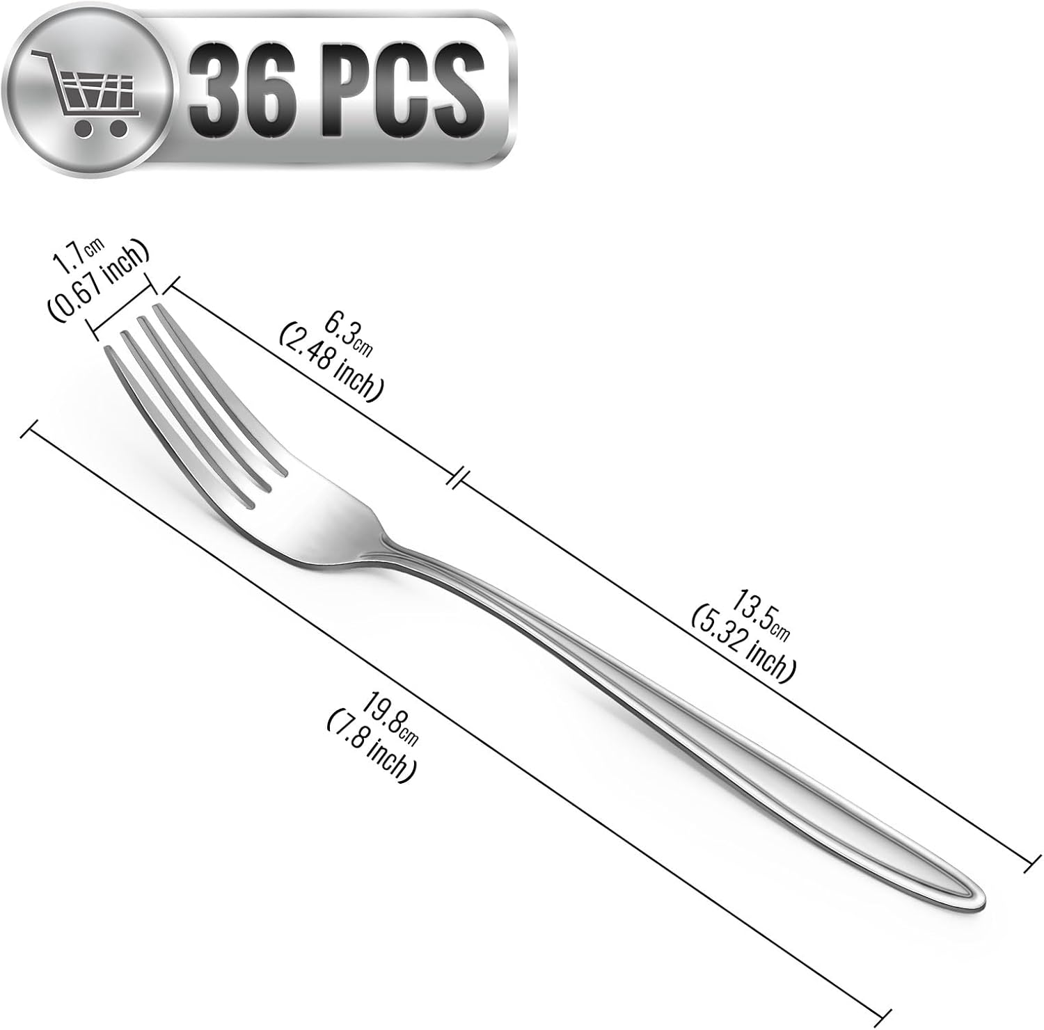 Gymdin 36‑Piece Stainless Steel Dinner Fork Set – Elegant 7.8‑Inch