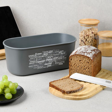 Kesper 58501 Bread Box with Dual‑Sided Bamboo Lid, Gray, Dishwasher Safe