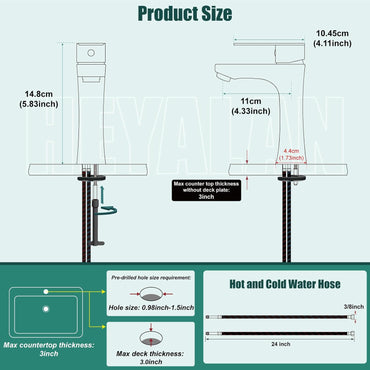 Heyalan Matte Black Single-Lever Bathroom Faucet with Pop‑Up Drain