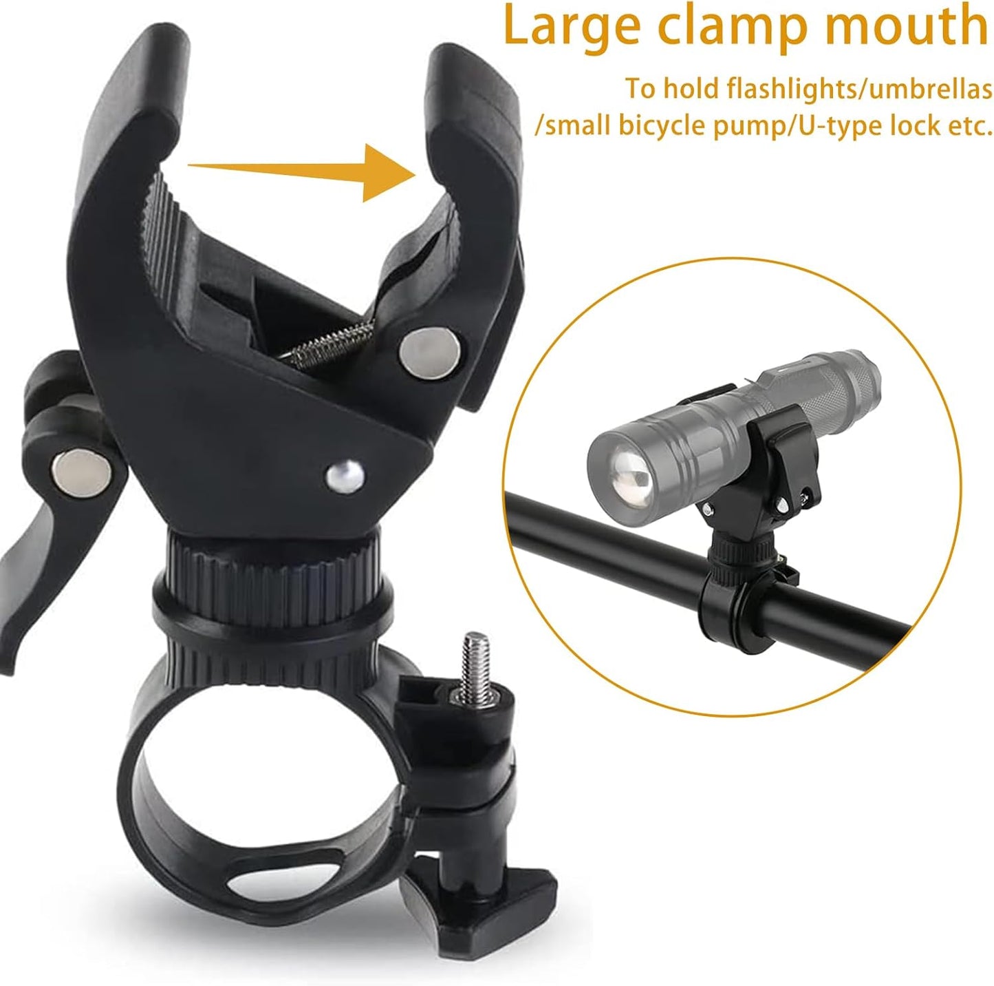 Universal 360° Rotating Bike Light Mount – Black, Fits 20-35mm Handlebars