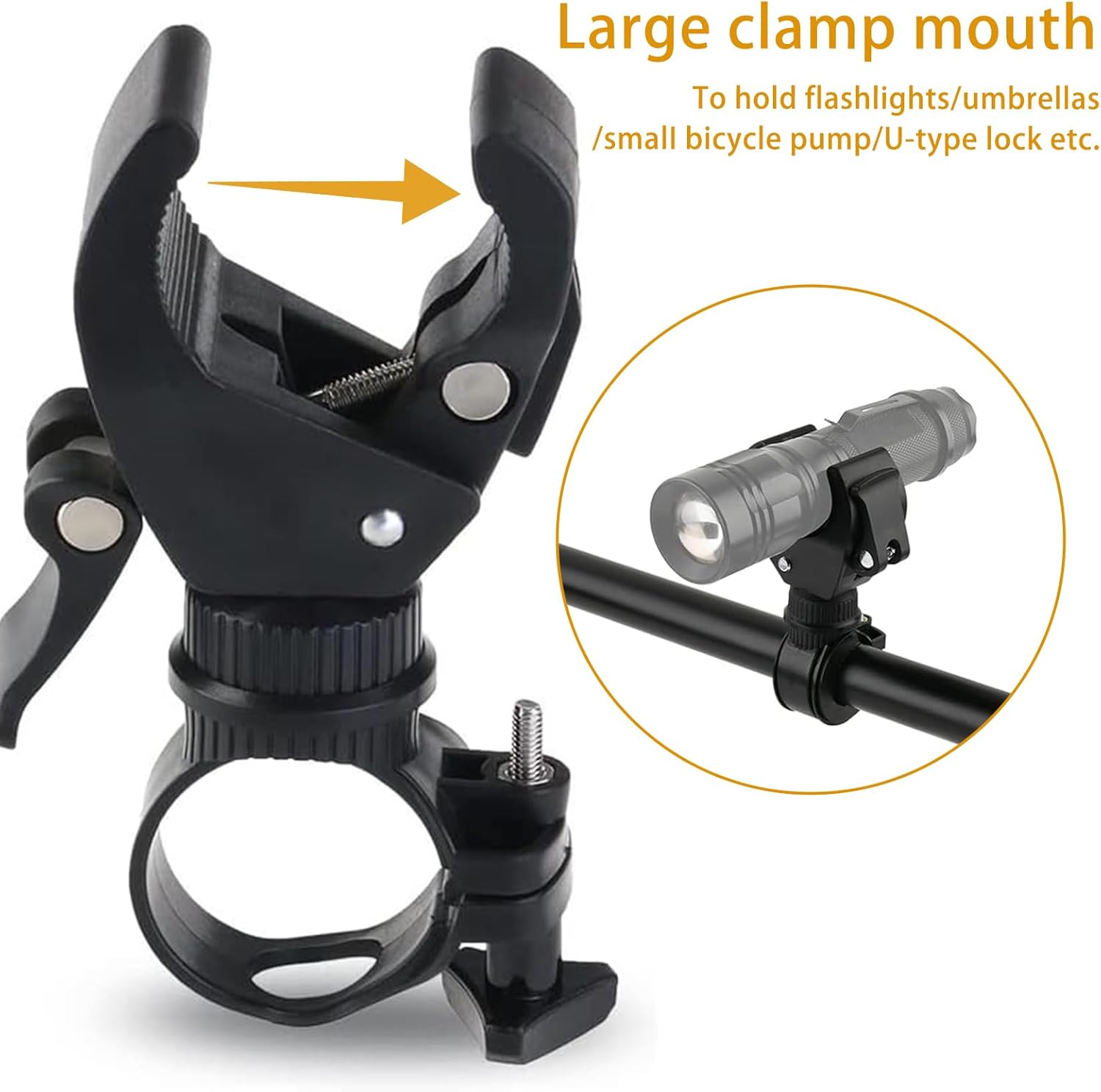 Universal 360° Rotating Bike Light Mount – Black, Fits 20-35mm Handlebars