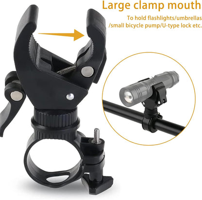 Universal 360° Rotating Bike Light Mount – Black, Fits 20-35mm Handlebars