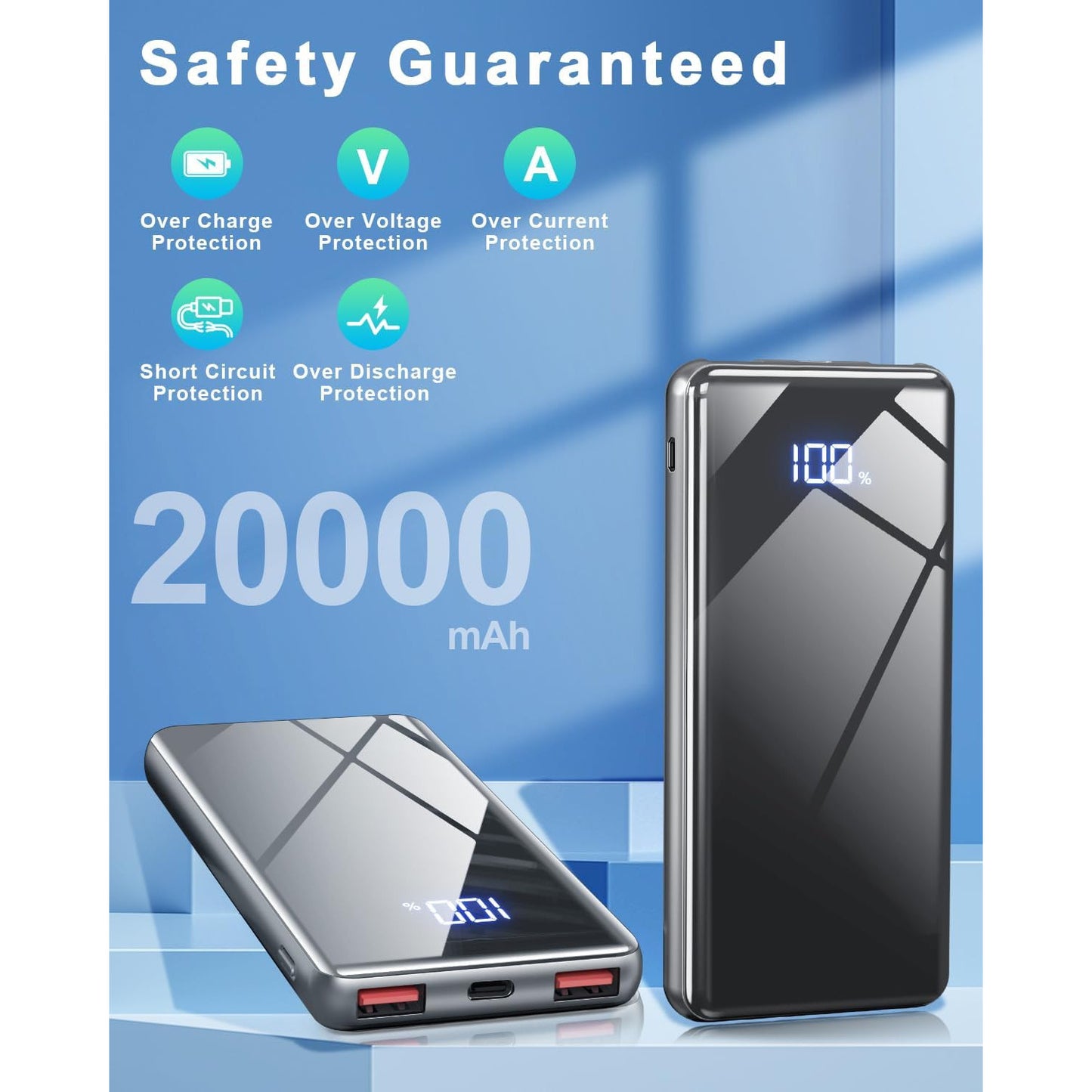 Lazci 20,000mAh 22.5W USB-C Power Bank - Gray Fast Charger