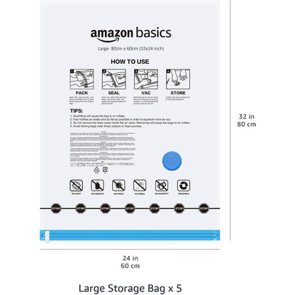 Amazon Basics Large Clear Vacuum Storage Bags with Manual Pump