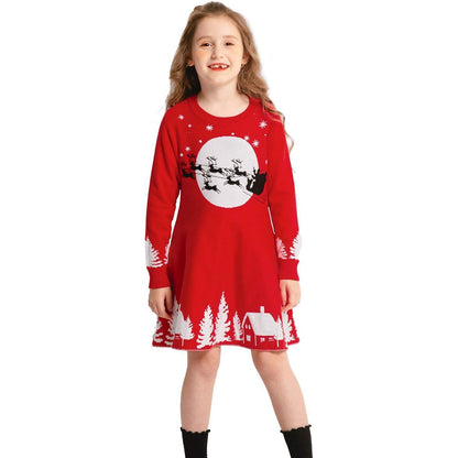 SMILING PINKER Girls Christmas Reindeer Knitted Dress – Warm Festive Outfit