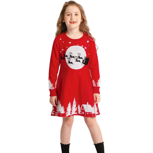 SMILING PINKER Girls Christmas Reindeer Knitted Dress – Warm Festive Outfit