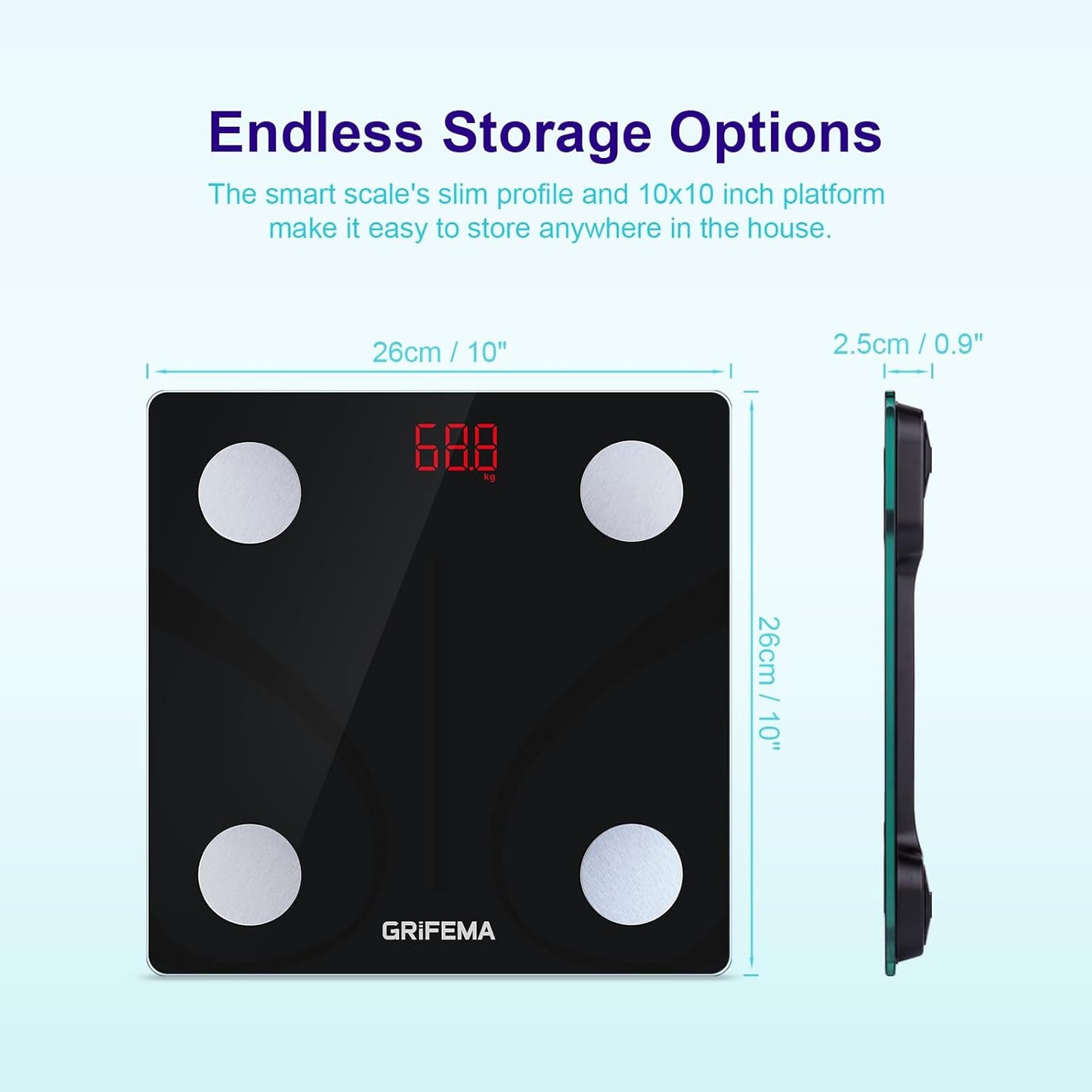 GRIFEMA GA2001 Digital Bathroom Scale with Bluetooth - Black