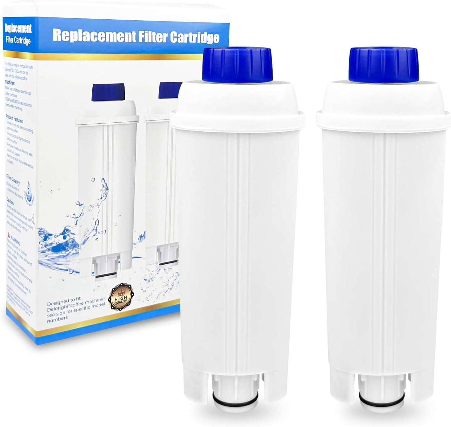 WinGluge 2-Pack Coffee Machine Water Filter Compatible with Delonghi DLSC002 ECAM ETAM EC680 EC800