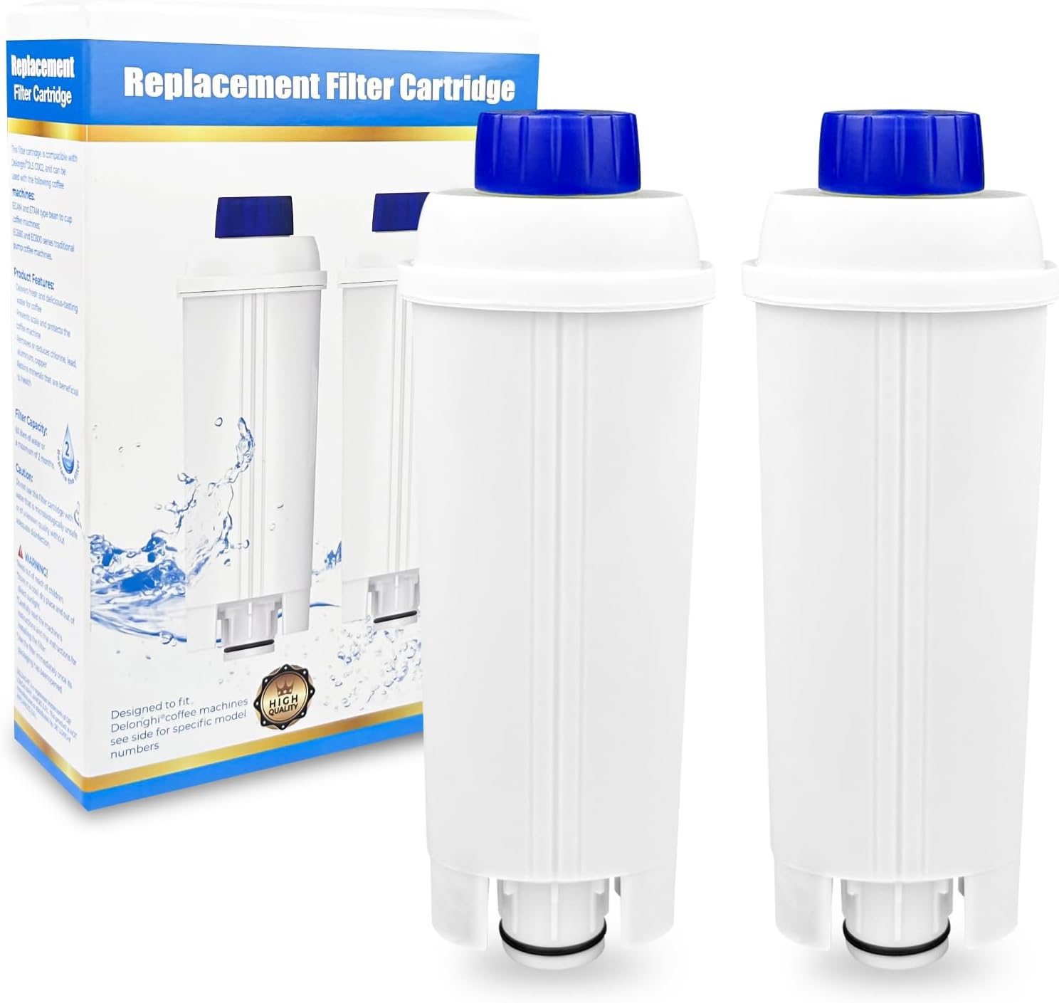 WinGluge 2-Pack Coffee Machine Water Filter Compatible with Delonghi DLSC002 ECAM ETAM EC680 EC800