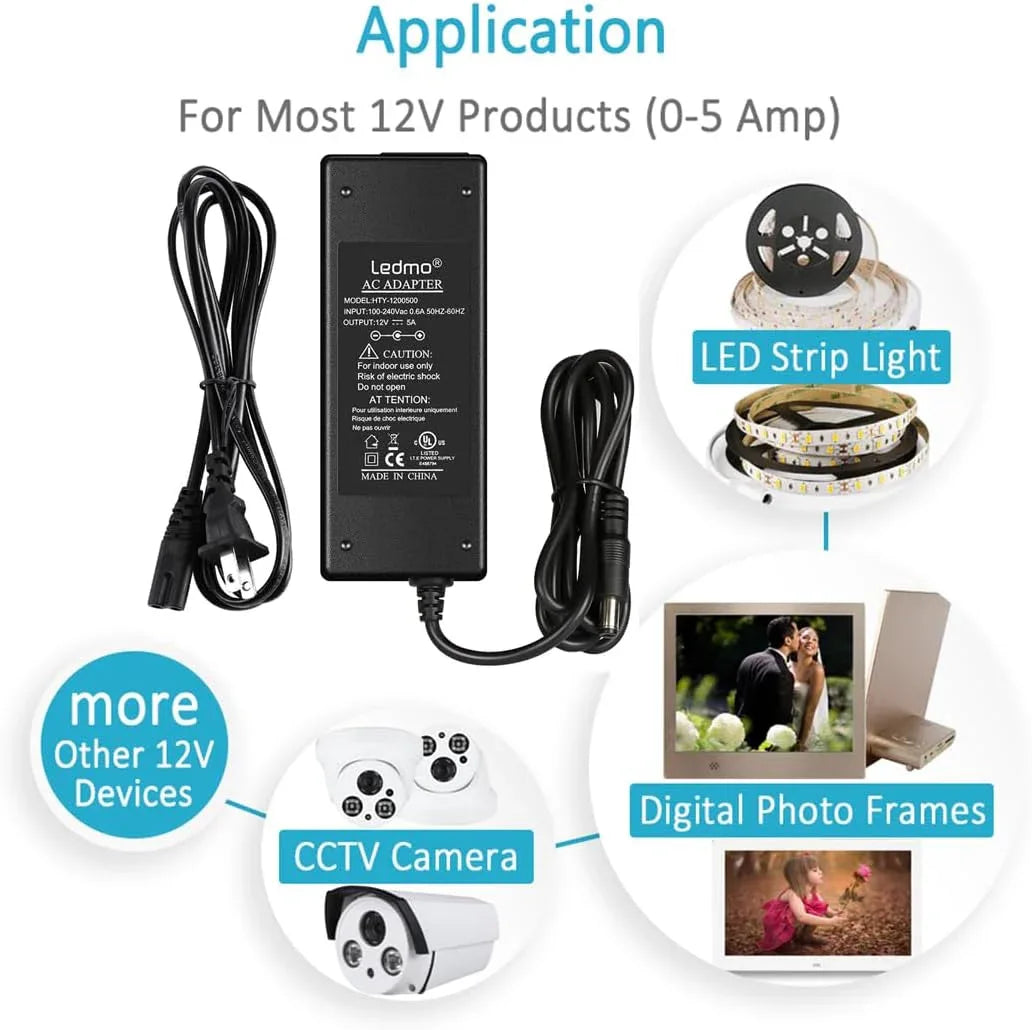 LEDMO 12V 5A 60W Power Supply Adapter for LED Strips - Gomix Brands Outlet