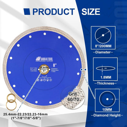 SHDIATOOL Premium 8-Inch Diamond Turbo Mesh X-Rim Ceramic Tile Cutting Blade