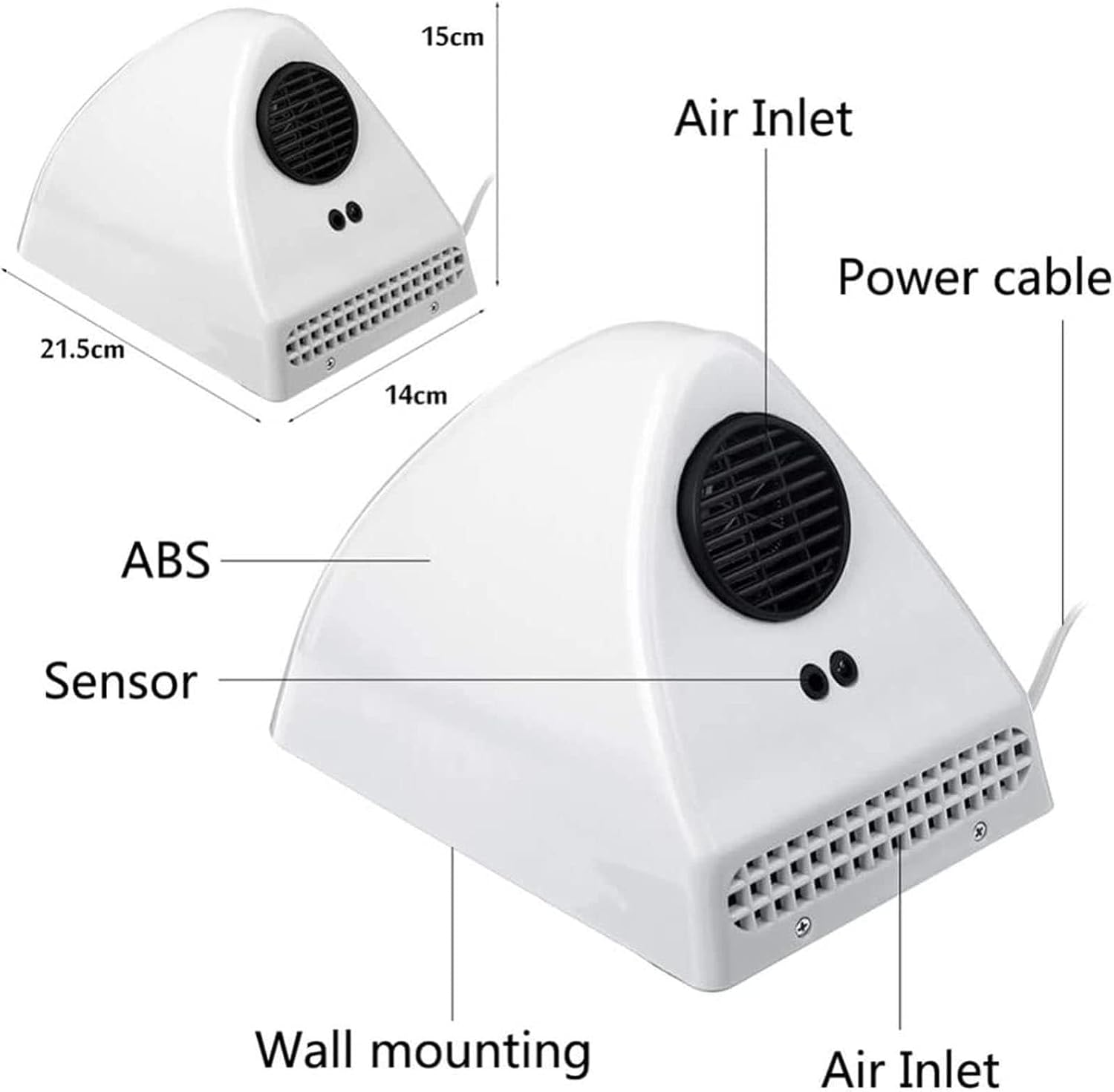 600W Portable Hand Dryer Automatic Commercial Induction Wall-Mounted Bathroom Dryer White