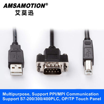 AMSAMOTION USB-MPI PLC Programming Cable for Siemens S7-200/300/400 Series