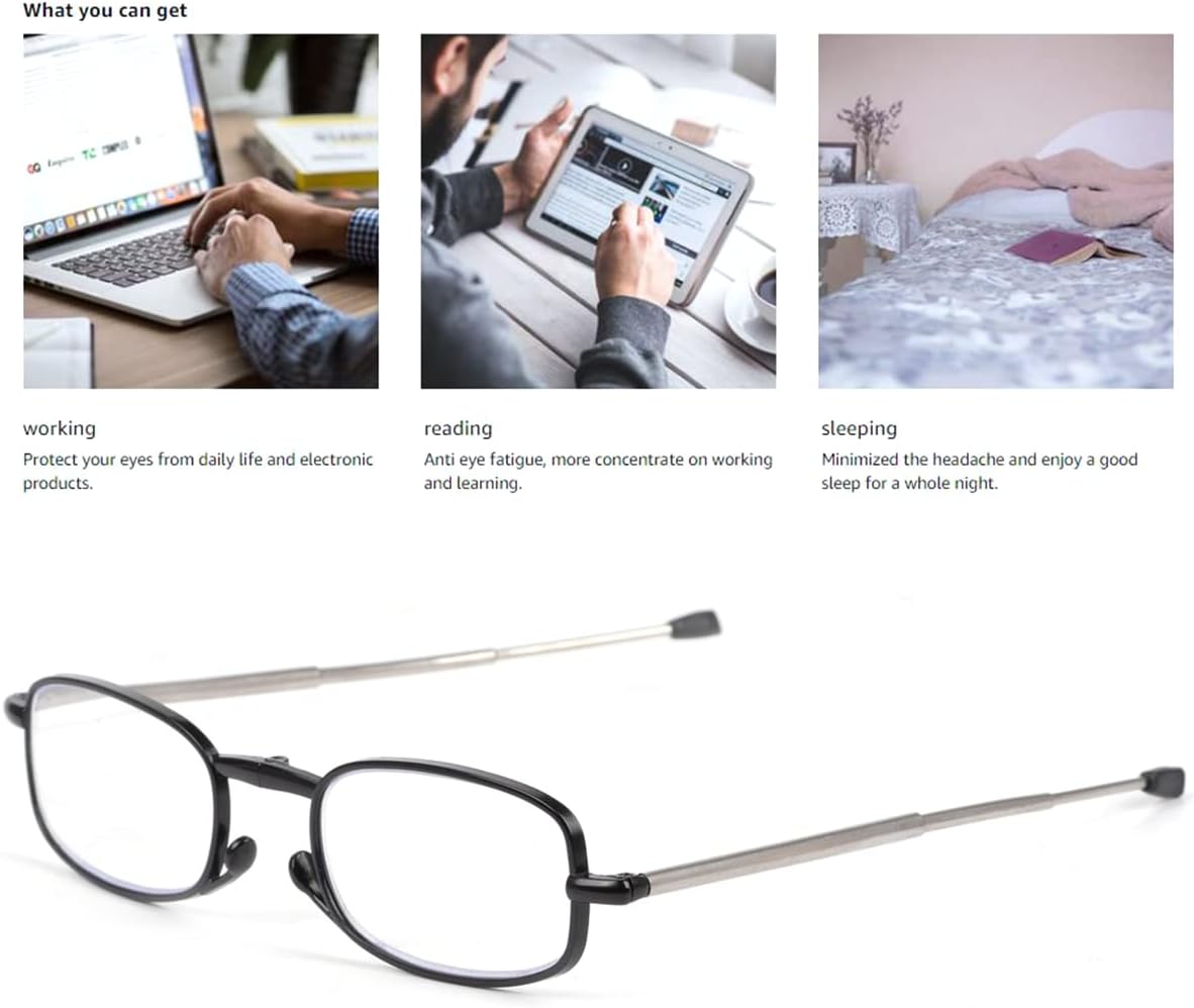 VANANA Unisex Foldable Blue Light Blocking Reading Glasses Black