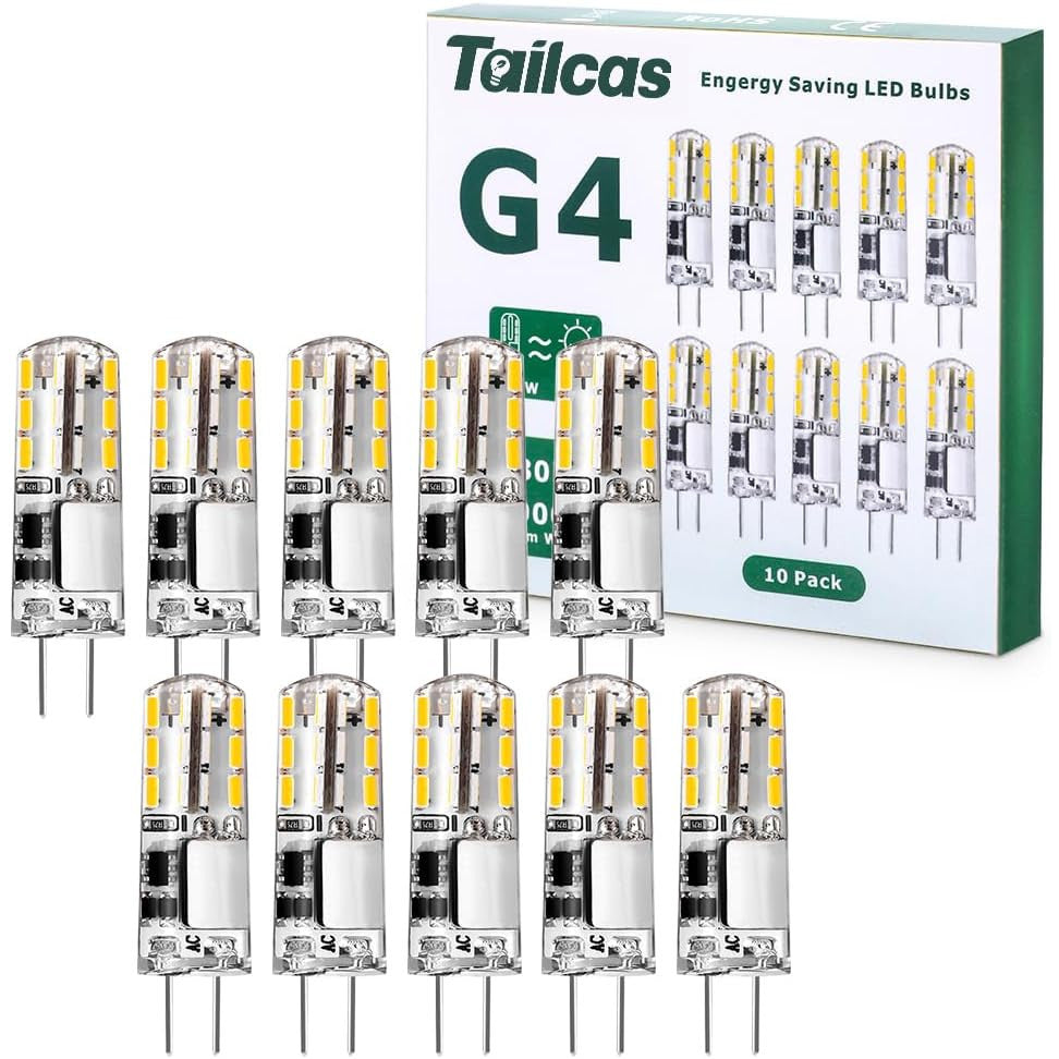 Tailcas 1.5W G4 LED Warm White Mini Capsule Bulbs 10-Pack