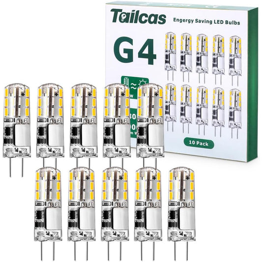 Tailcas 1.5W G4 LED Warm White Mini Capsule Bulbs 10-Pack