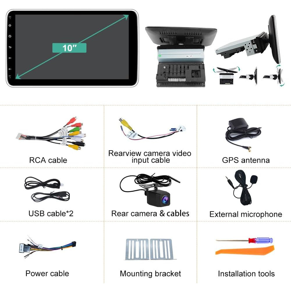 Pyniro 10-Inch Android 13 Single DIN Car Stereo with Bluetooth