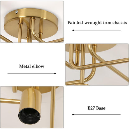 AUA Modern Gold Sputnik 5-Light Ceiling Chandelier for Living Spaces