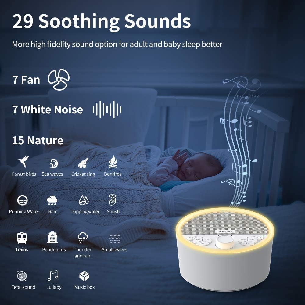 RENPHO Rechargeable White Noise Machine with 8 Night Lights