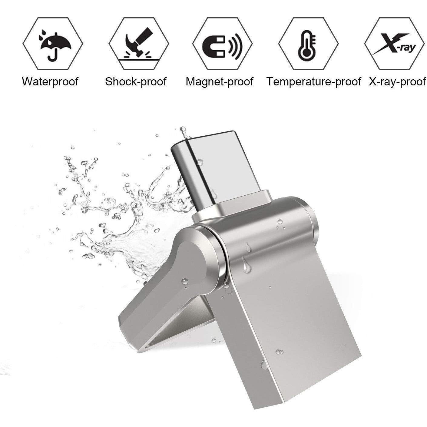 KOOTION 128GB Waterproof USB‑C Flash Drive with Keyring for Android