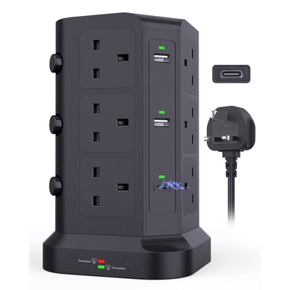 Kousla 20W USB-C Power Tower, 12 AC Outlets, 4 USB-A Ports