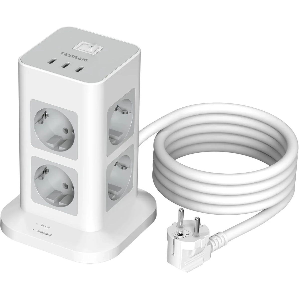 TESSAN 8-Way Power Strip Tower: 3 USB-C, Surge Protection, 2M Cord - Gomix Brands Outlet
