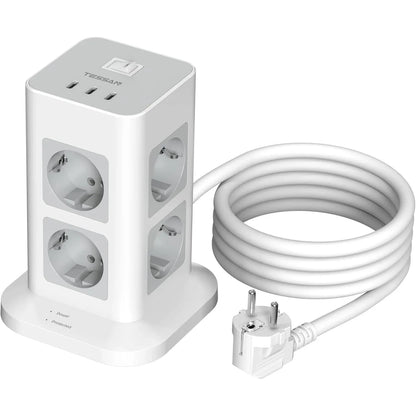 TESSAN 8-Way Power Strip Tower: 3 USB-C, Surge Protection, 2M Cord - Gomix Brands Outlet