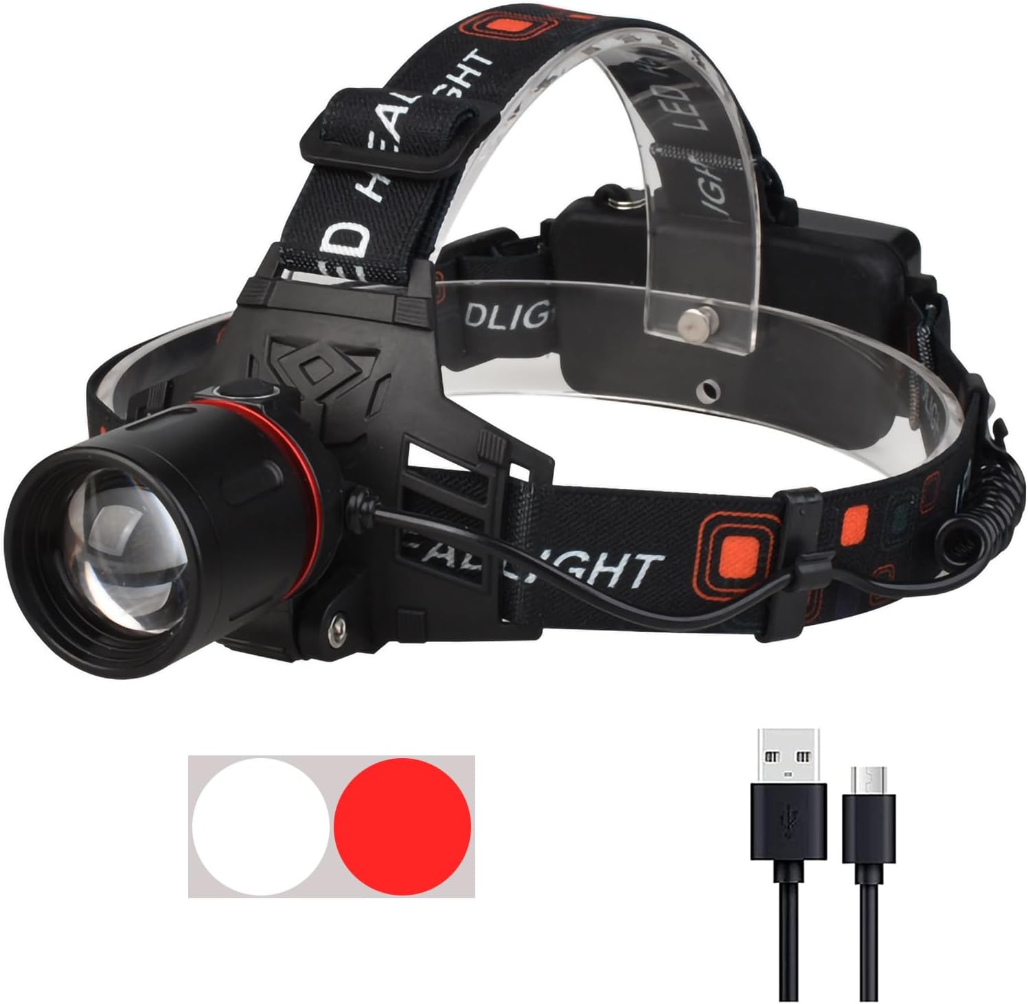 WINDFIRE Rechargeable 2-in-1 White Red Headlamp with Zoom